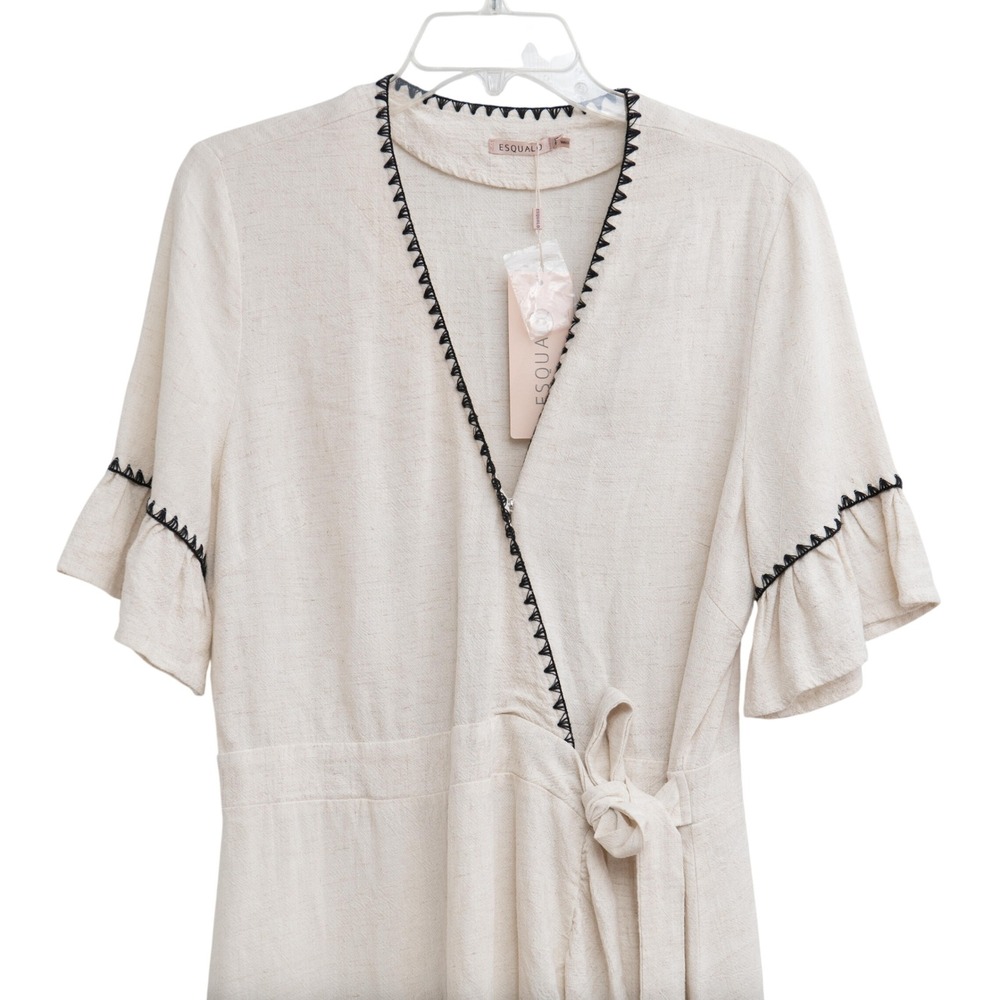 Esqualo Wrap Dress NEW Linen Blend Ruffle Hem Minimalist Coastal Boho Scandi